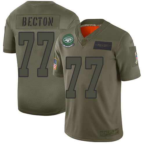 Nike Jets #77 Mekhi Becton Camo Men's Stitched NFL Limited 2019 Salute To Service Jersey