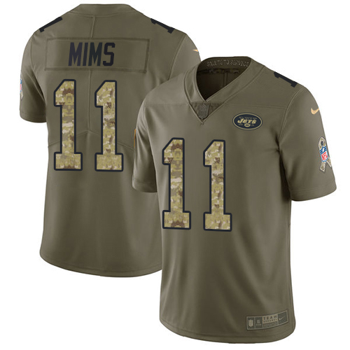 Nike Jets #11 Denzel Mim Olive/Camo Men's Stitched NFL Limited 2017 Salute To Service Jersey