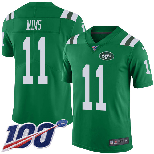 Nike Jets #11 Denzel Mim Green Men's Stitched NFL Limited Rush 100th Season Jersey