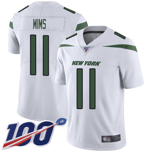 Nike Jets #11 Denzel Mim White Men's Stitched NFL 100th Season Vapor Untouchable Limited Jersey