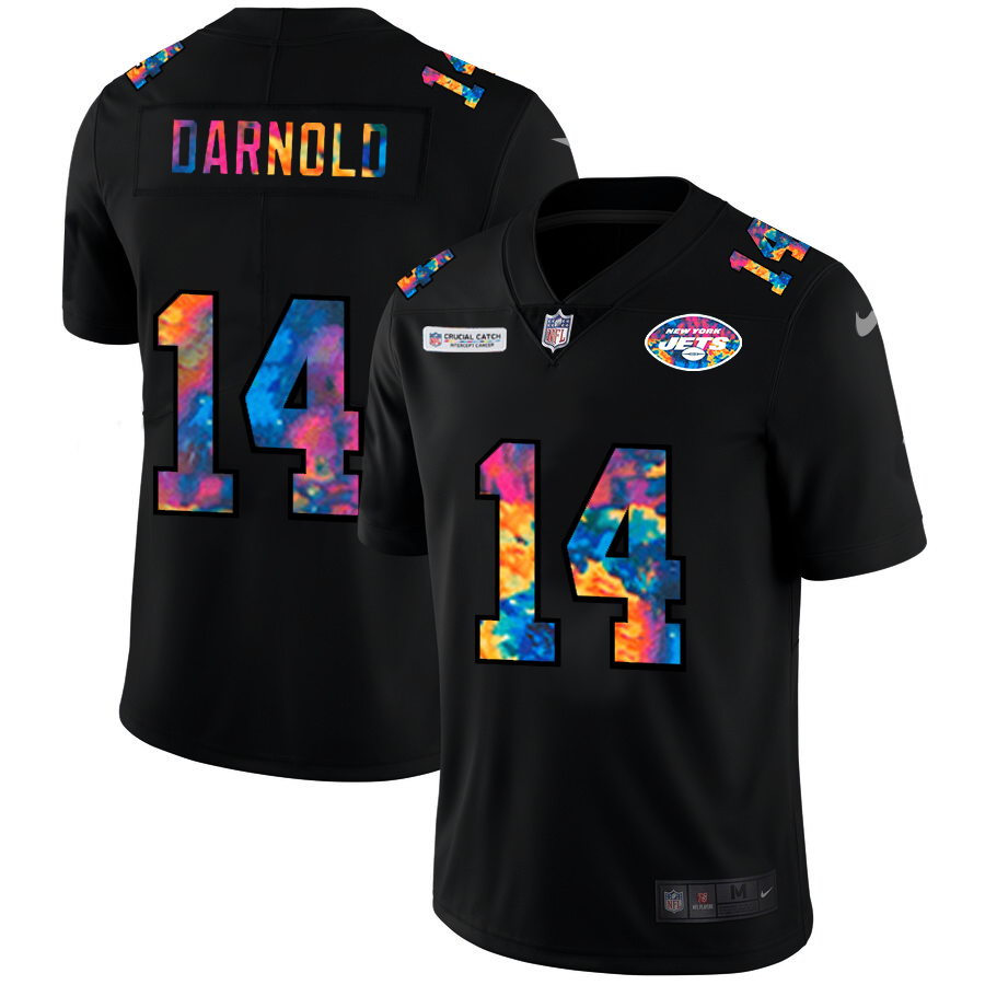 New York Jets #14 Sam Darnold Men's Nike Multi-Color Black 2020 NFL Crucial Catch Vapor Untouchable Limited Jersey