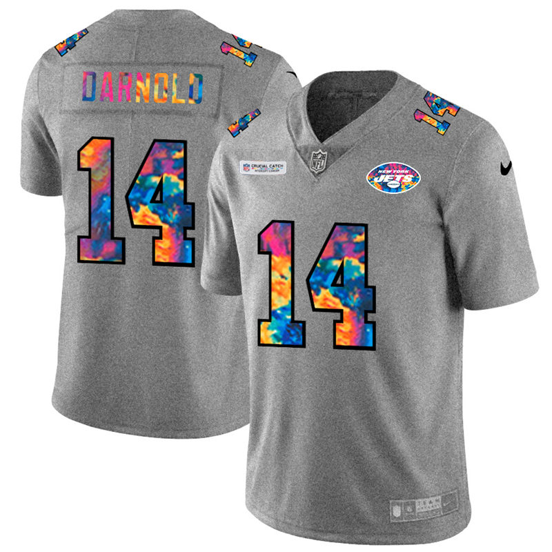 New York Jets #14 Sam Darnold Men's Nike Multi-Color 2020 NFL Crucial Catch NFL Jersey Greyheather