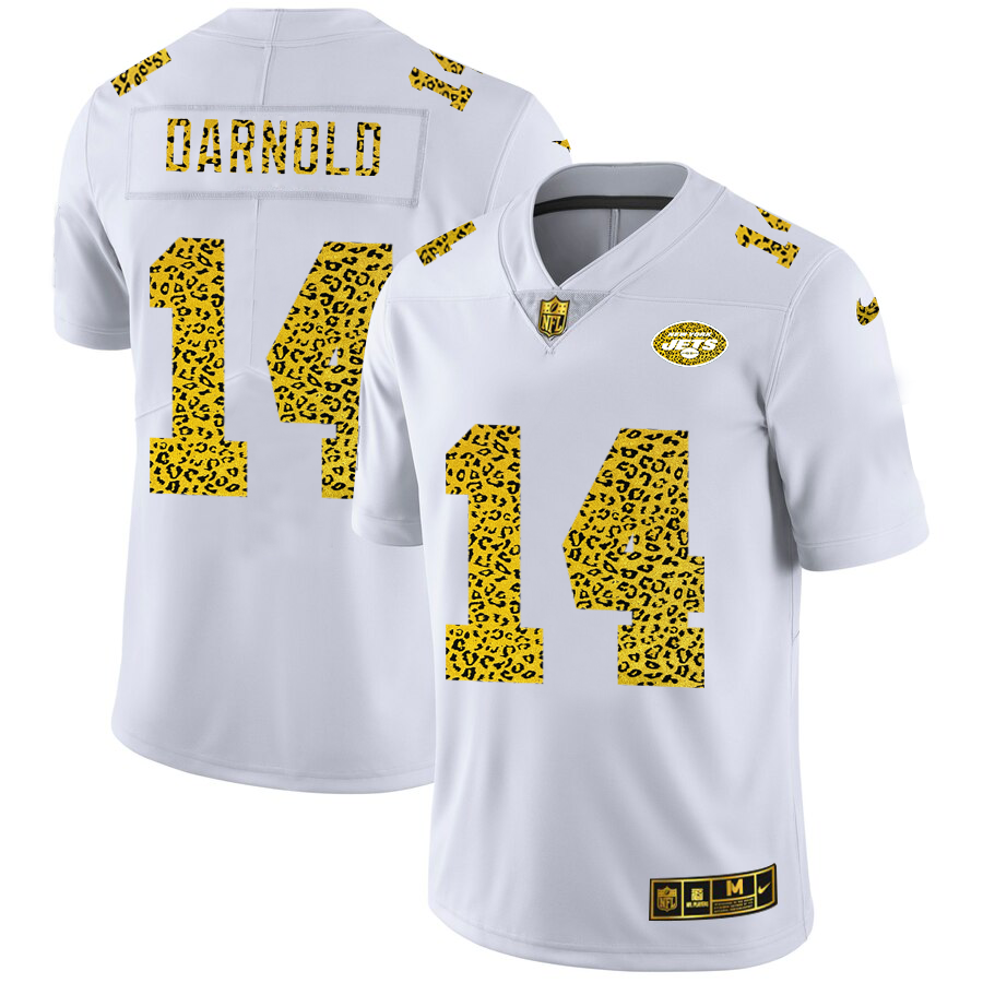 New York Jets #14 Sam Darnold Men's Nike Flocked Leopard Print Vapor Limited NFL Jersey White