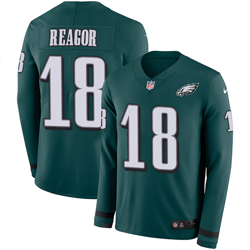 Nike Eagles #18 Jalen Reagor Green Team Color Men's Stitched NFL Limited Therma Long Sleeve Jersey