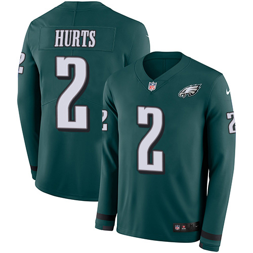 Nike Eagles #2 Jalen Hurts Green Team Color Men's Stitched NFL Limited Therma Long Sleeve Jersey