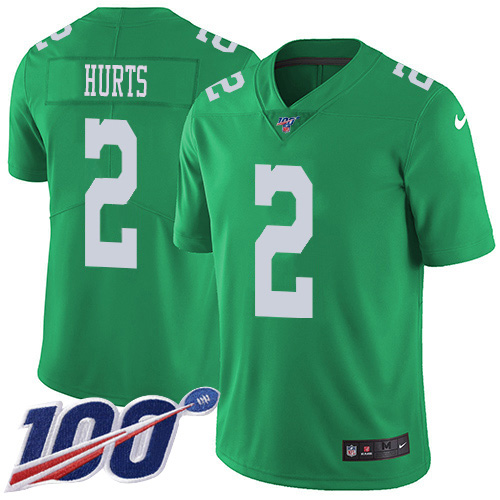 Nike Eagles #2 Jalen Hurts Green Men's Stitched NFL Limited Rush 100th Season Jersey