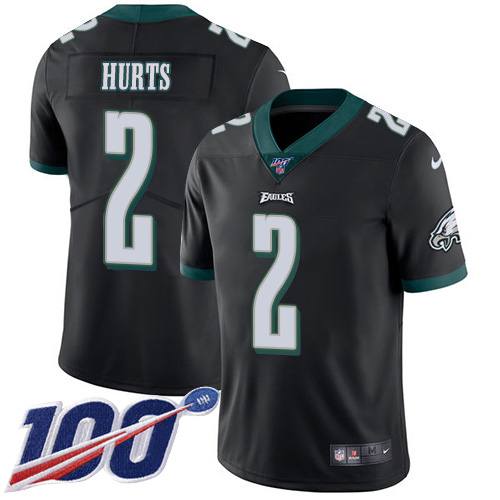 Nike Eagles #2 Jalen Hurts Black Alternate Men's Stitched NFL 100th Season Vapor Untouchable Limited Jersey