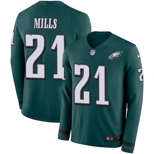 Nike Eagles #21 Jalen Mills Green Team Color Men's Stitched NFL Limited Therma Long Sleeve Jersey