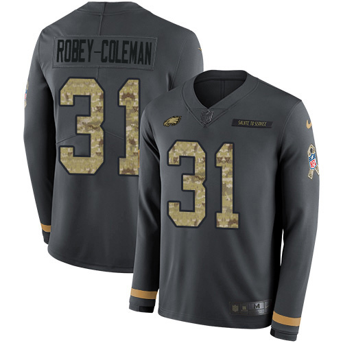 Nike Eagles #31 Nickell Robey-Coleman Anthracite Salute to Service Men's Stitched NFL Limited Therma Long Sleeve Jersey