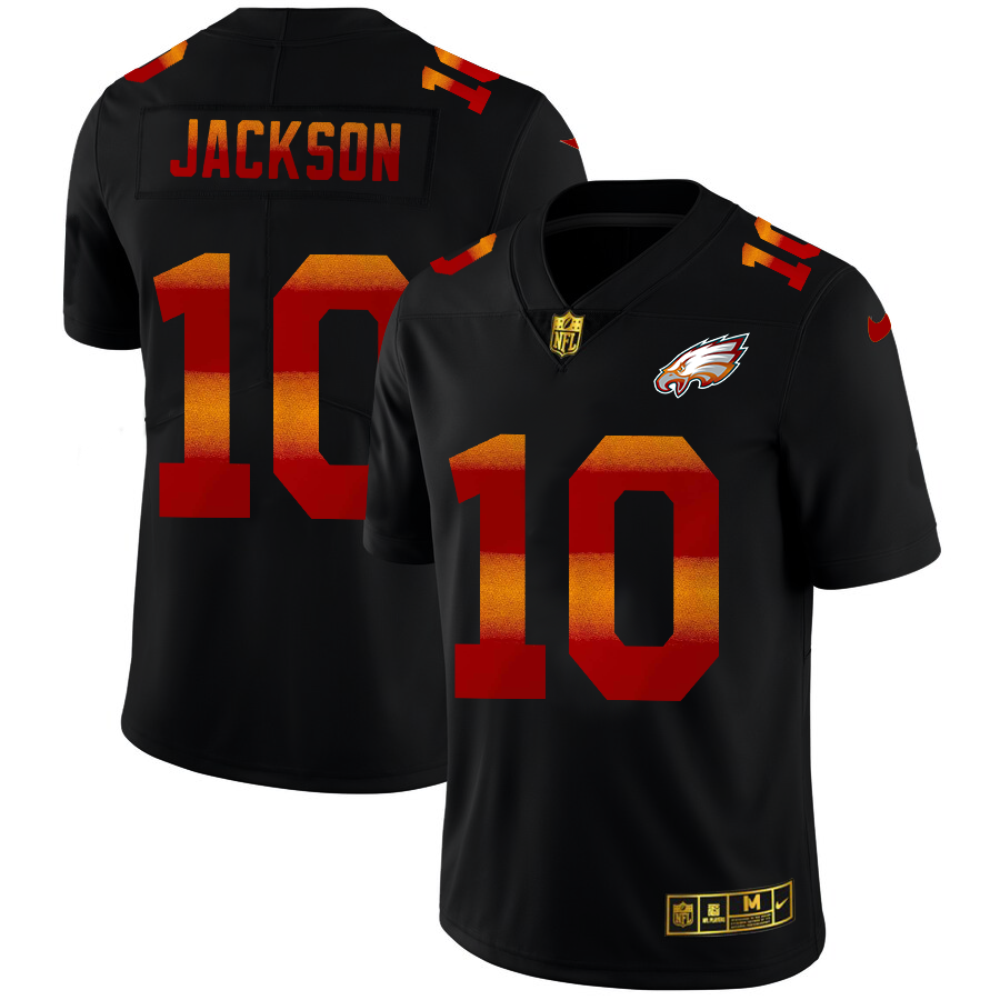 Philadelphia Eagles #10 Desean Jackson Men's Black Nike Red Orange Stripe Vapor Limited NFL Jersey