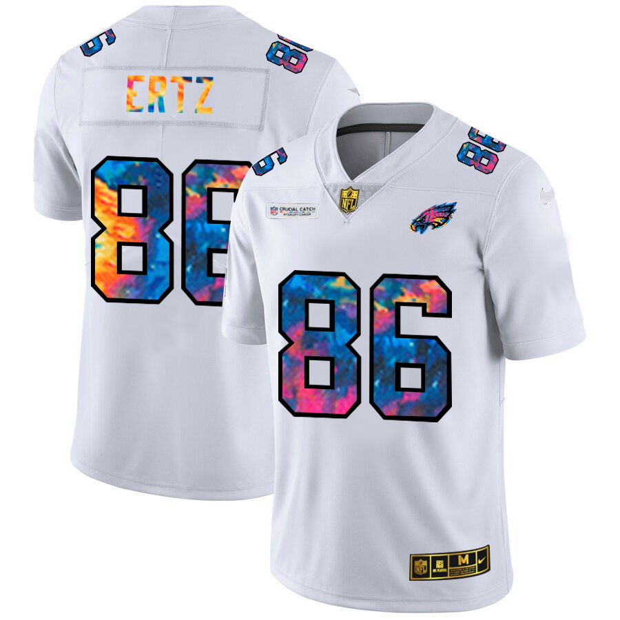 Philadelphia Eagles #86 Zach Ertz Men's White Nike Multi-Color 2020 NFL Crucial Catch Limited NFL Jersey