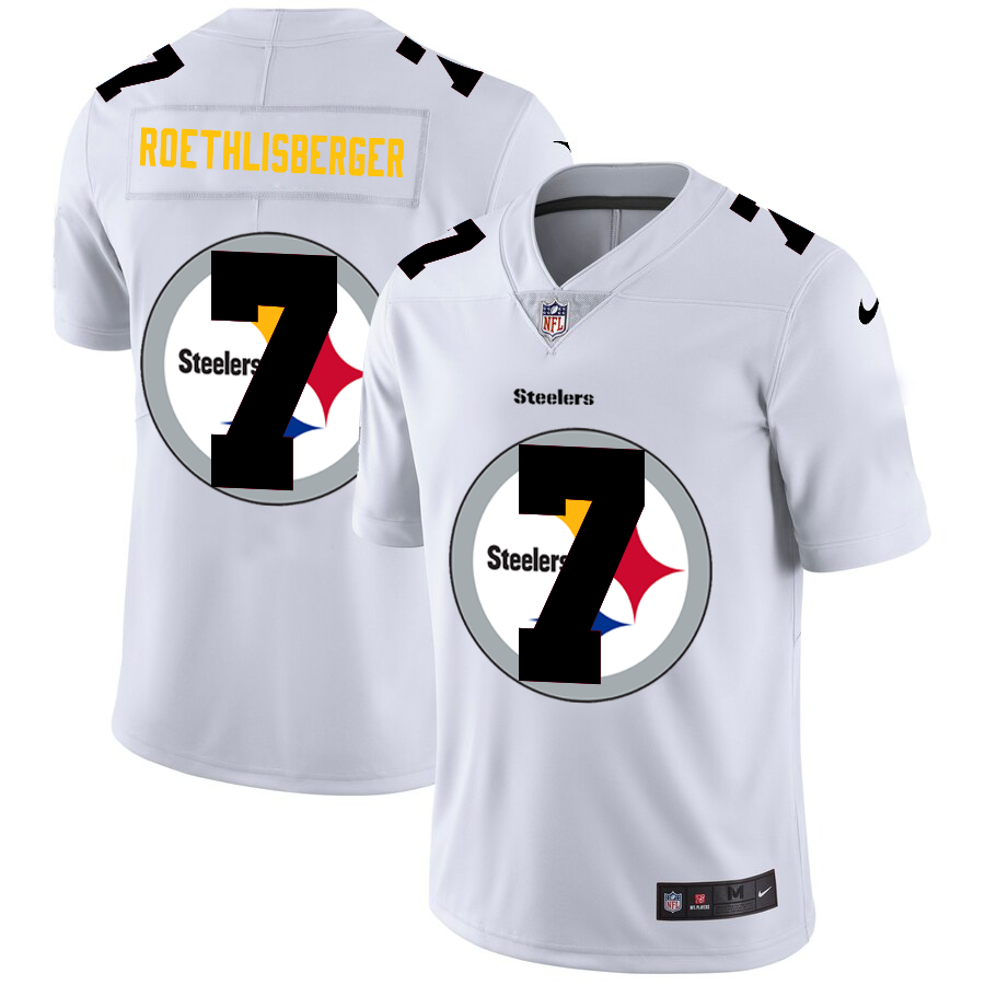 Pittsburgh Steelers #7 Ben Roethlisberger White Men's Nike Team Logo Dual Overlap Limited NFL Jersey