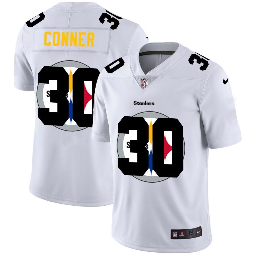 Pittsburgh Steelers #30 James Conner White Men's Nike Team Logo Dual Overlap Limited NFL Jersey