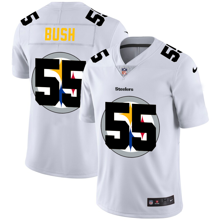Pittsburgh Steelers #55 Devin Bush White Men's Nike Team Logo Dual Overlap Limited NFL Jersey