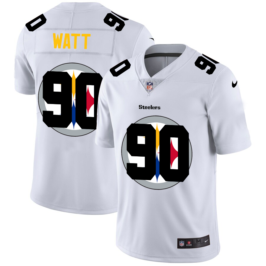 Pittsburgh Steelers #90 T.J. Watt White Men's Nike Team Logo Dual Overlap Limited NFL Jersey