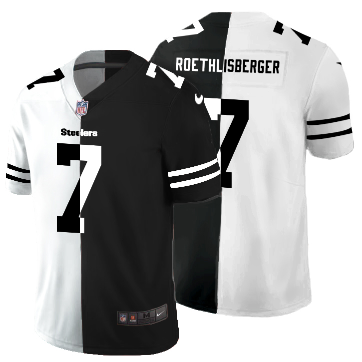Pittsburgh Steelers #7 Ben Roethlisberger Men's Black V White Peace Split Nike Vapor Untouchable Limited NFL Jersey