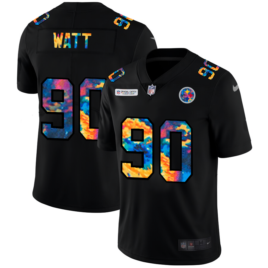 Pittsburgh Steelers #90 T.J. Watt Men's Nike Multi-Color Black 2020 NFL Crucial Catch Vapor Untouchable Limited Jersey