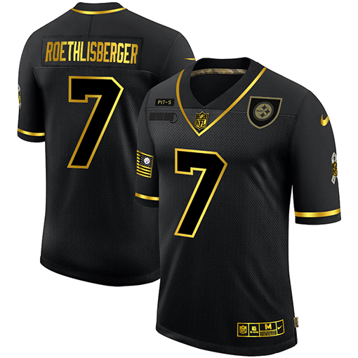 Pittsburgh Steelers #7 Ben Roethlisberger Men's Nike 2020 Salute To Service Golden Limited NFL Jersey Black
