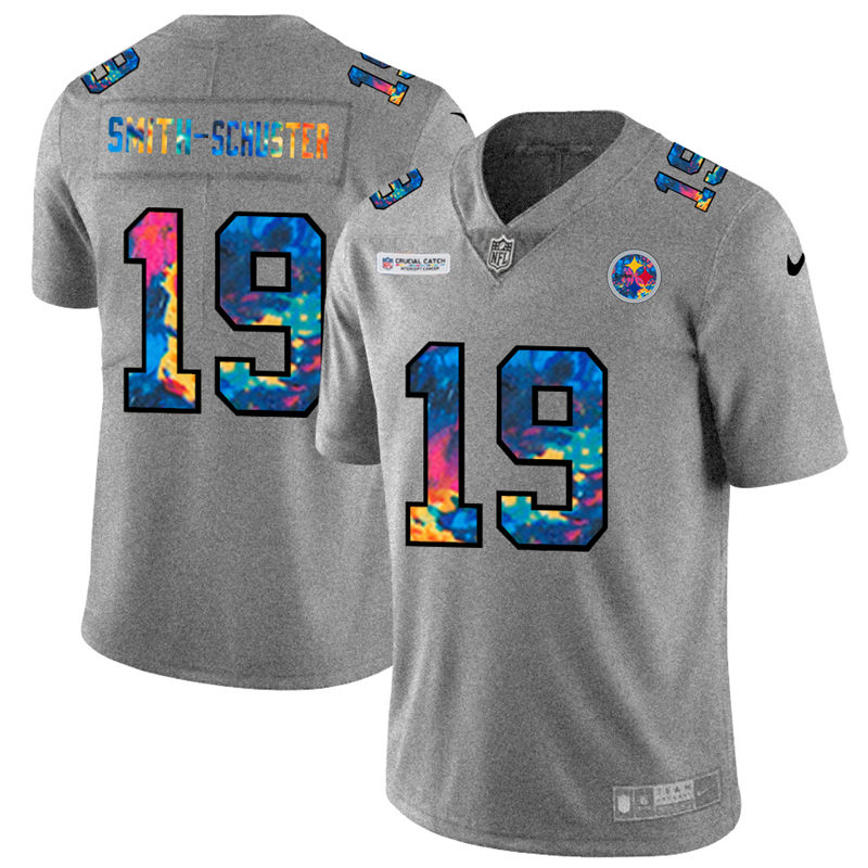 Pittsburgh Steelers #19 JuJu Smith-Schuster Men's Nike Multi-Color 2020 NFL Crucial Catch NFL Jersey Greyheather