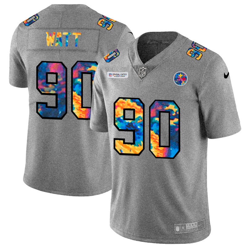 Pittsburgh Steelers #90 T.J. Watt Men's Nike Multi-Color 2020 NFL Crucial Catch NFL Jersey Greyheather