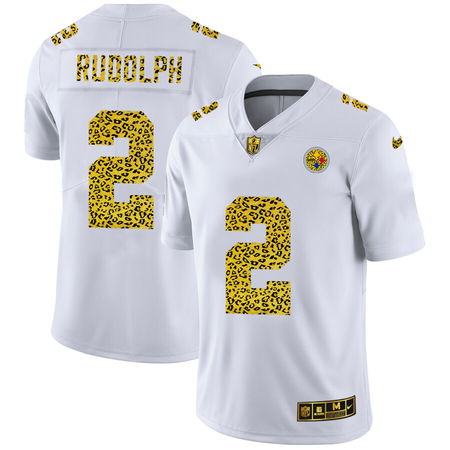 Pittsburgh Steelers #2 Mason Rudolph Men's Nike Flocked Leopard Print Vapor Limited NFL Jersey White