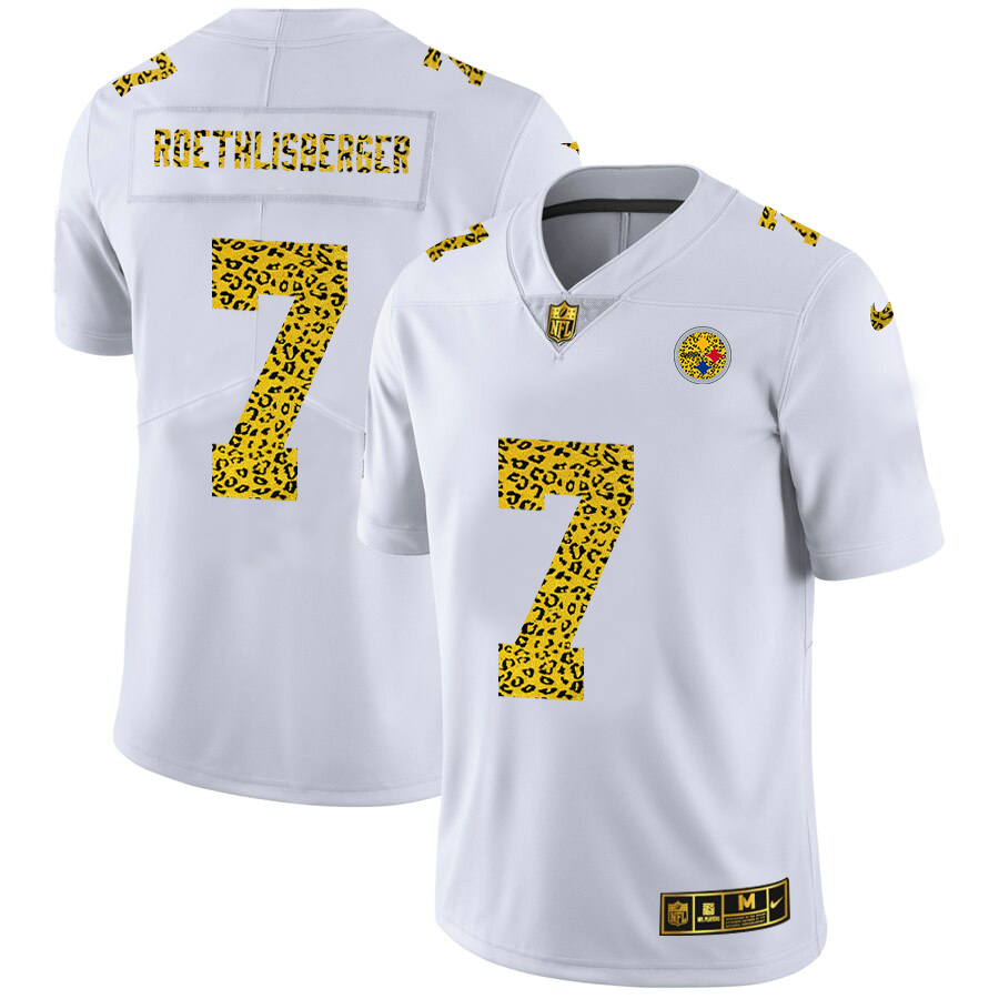 Pittsburgh Steelers #7 Ben Roethlisberger Men's Nike Flocked Leopard Print Vapor Limited NFL Jersey White