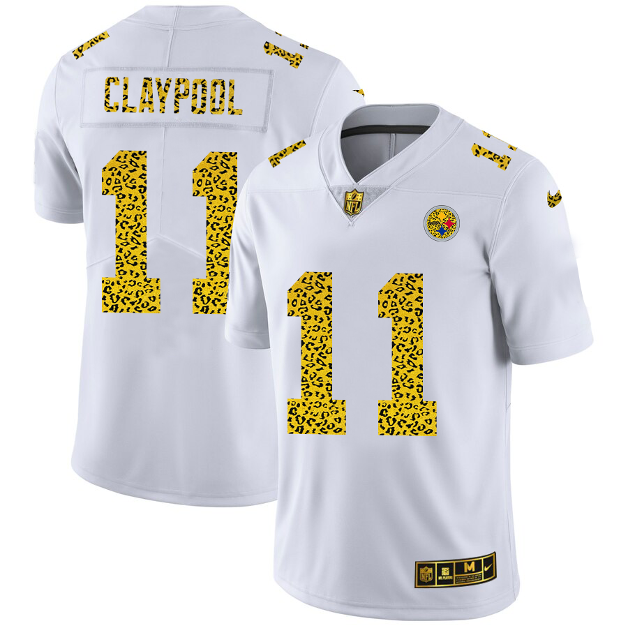 Pittsburgh Steelers #11 Chase Claypool Men's Nike Flocked Leopard Print Vapor Limited NFL Jersey White