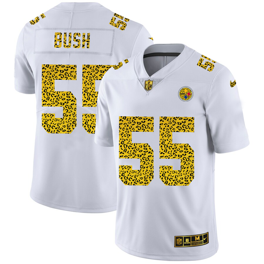 Pittsburgh Steelers #55 Devin Bush Men's Nike Flocked Leopard Print Vapor Limited NFL Jersey White
