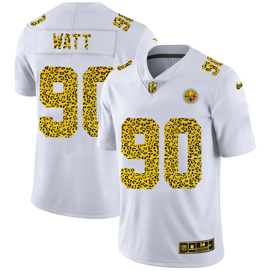 Pittsburgh Steelers #90 T.J. Watt Men's Nike Flocked Leopard Print Vapor Limited NFL Jersey White
