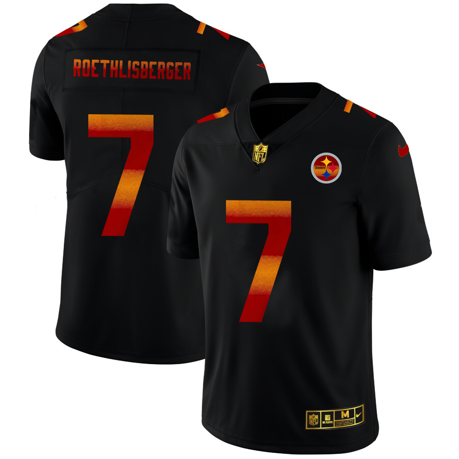 Pittsburgh Steelers #7 Ben Roethlisberger Men's Black Nike Red Orange Stripe Vapor Limited NFL Jersey