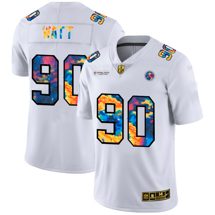 Pittsburgh Steelers #90 T.J. Watt Men's White Nike Multi-Color 2020 NFL Crucial Catch Limited NFL Jersey