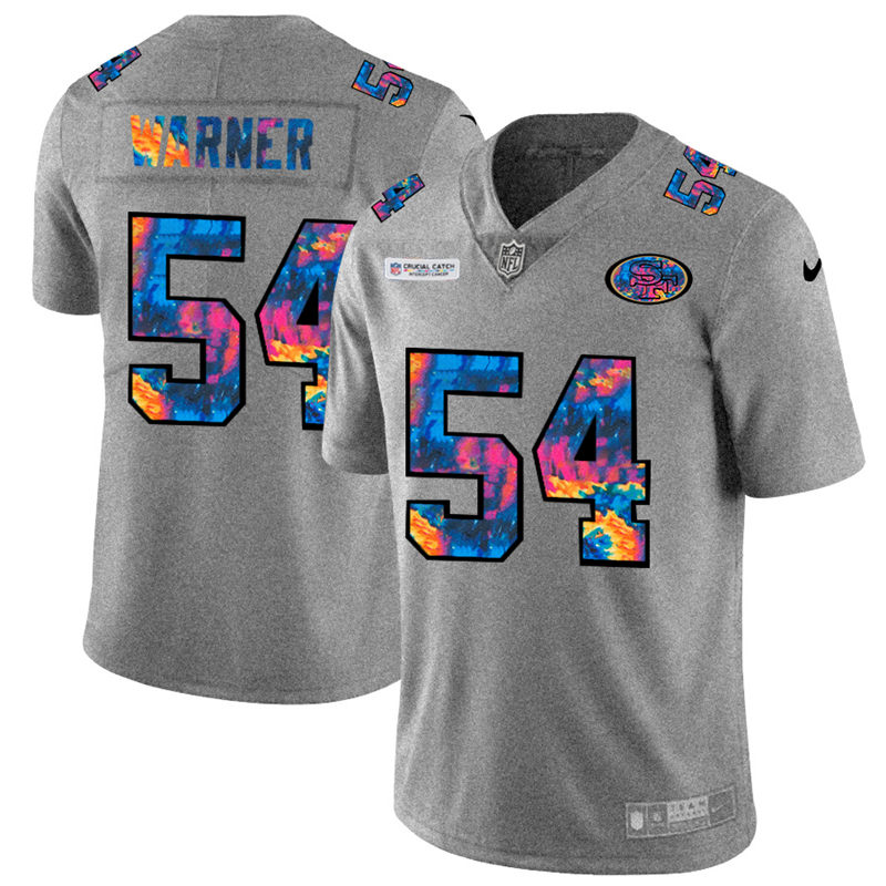 San Francisco 49ers #54 Fred Warner Men's Nike Multi-Color 2020 NFL Crucial Catch NFL Jersey Greyheather