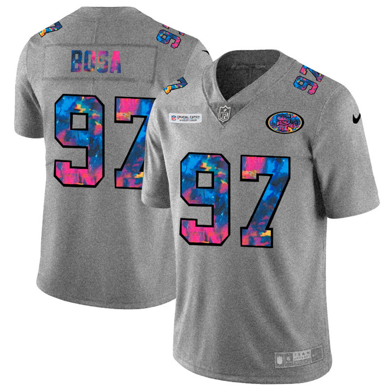 San Francisco 49ers #97 Nick Bosa Men's Nike Multi-Color 2020 NFL Crucial Catch NFL Jersey Greyheather