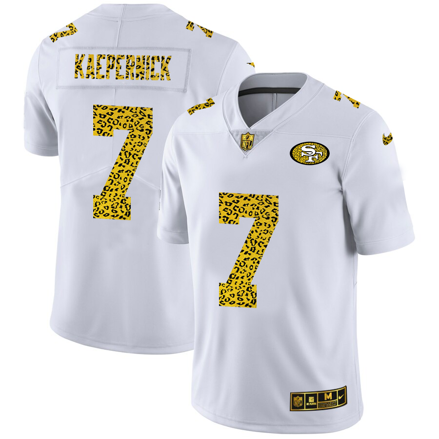 San Francisco 49ers #7 Colin Kaepernick Men's Nike Flocked Leopard Print Vapor Limited NFL Jersey White