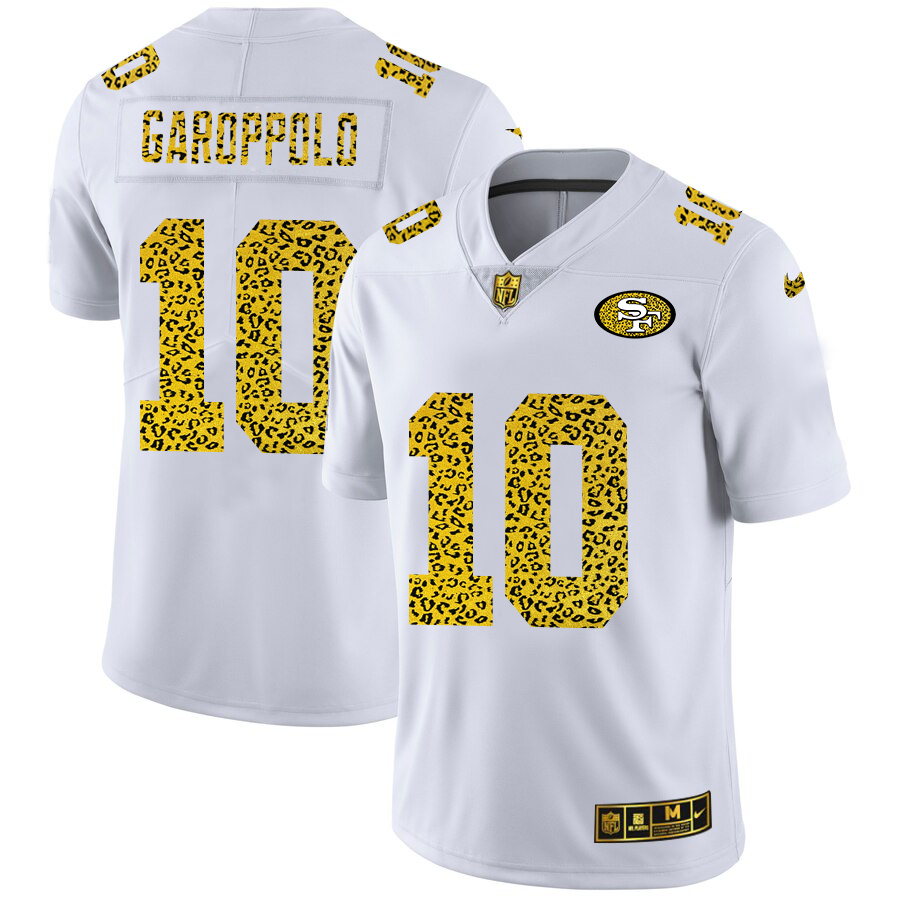 San Francisco 49ers #10 Jimmy Garoppolo Men's Nike Flocked Leopard Print Vapor Limited NFL Jersey White