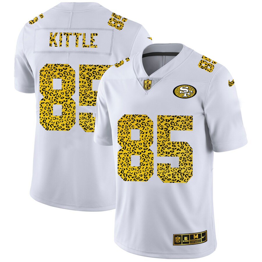 San Francisco 49ers #85 George Kittle Men's Nike Flocked Leopard Print Vapor Limited NFL Jersey White