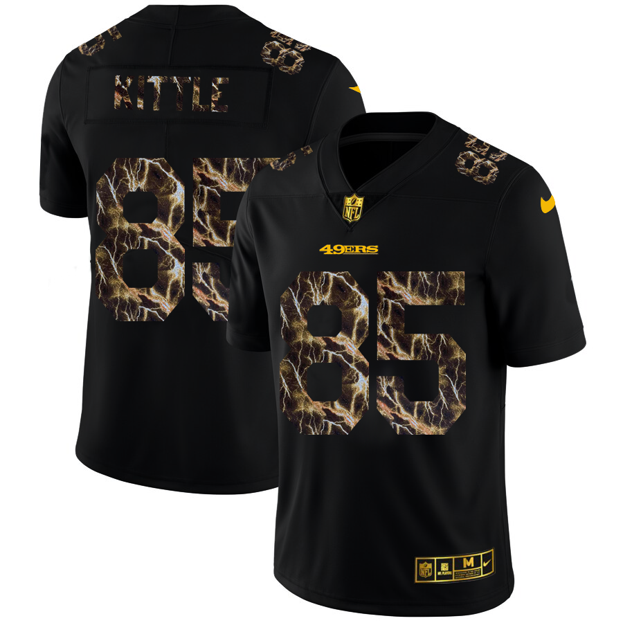 San Francisco 49ers #85 George Kittle Men's Black Nike Flocked Lightning Vapor Limited NFL Jersey