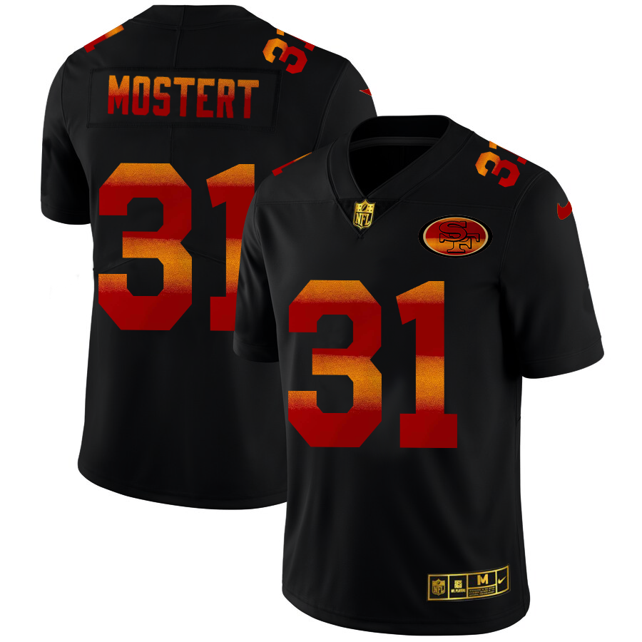 San Francisco 49ers #31 Raheem Mostert Men's Black Nike Red Orange Stripe Vapor Limited NFL Jersey