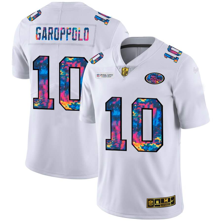 San Francisco 49ers #10 Jimmy Garoppolo Men's White Nike Multi-Color 2020 NFL Crucial Catch Limited NFL Jersey