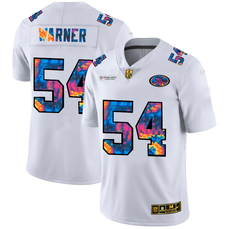 San Francisco 49ers #54 Fred Warner Men's White Nike Multi-Color 2020 NFL Crucial Catch Limited NFL Jersey