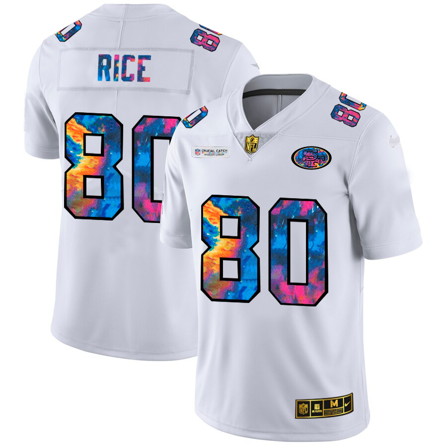 San Francisco 49ers #80 Jerry Rice Men's White Nike Multi-Color 2020 NFL Crucial Catch Limited NFL Jersey