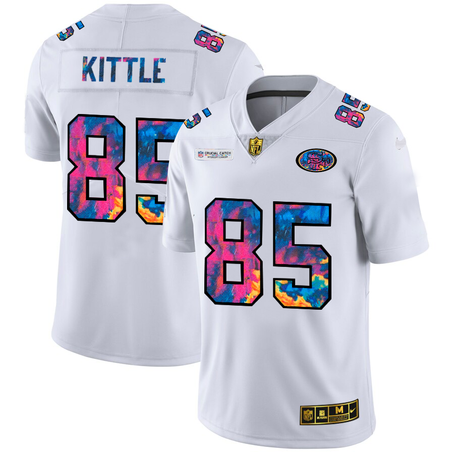 San Francisco 49ers #85 George Kittle Men's White Nike Multi-Color 2020 NFL Crucial Catch Limited NFL Jersey