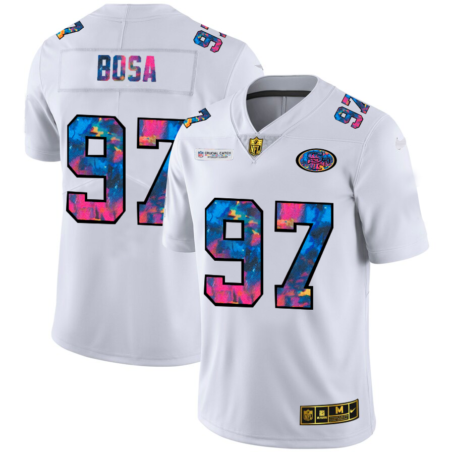 San Francisco 49ers #97 Nick Bosa Men's White Nike Multi-Color 2020 NFL Crucial Catch Limited NFL Jersey