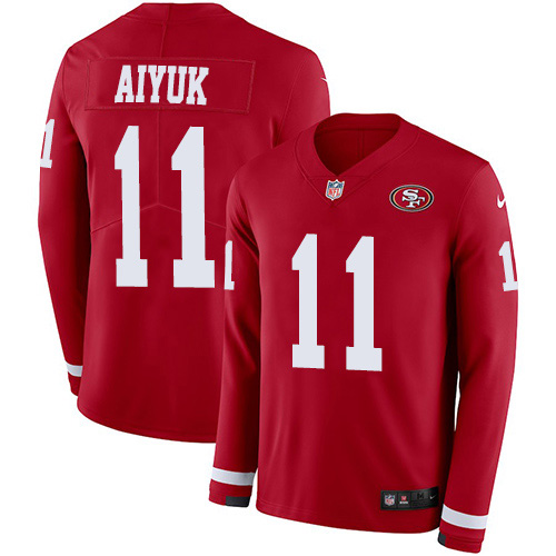 Nike 49ers #11 Brandon Aiyuk Red Team Color Men's Stitched NFL Limited Therma Long Sleeve Jersey