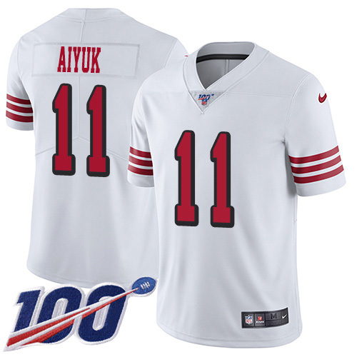 Nike 49ers #11 Brandon Aiyuk White Men's Stitched NFL Limited Rush 100th Season Jersey