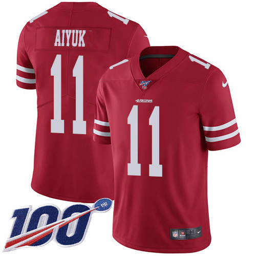 Nike 49ers #11 Brandon Aiyuk Red Team Color Men's Stitched NFL 100th Season Vapor Untouchable Limited Jersey