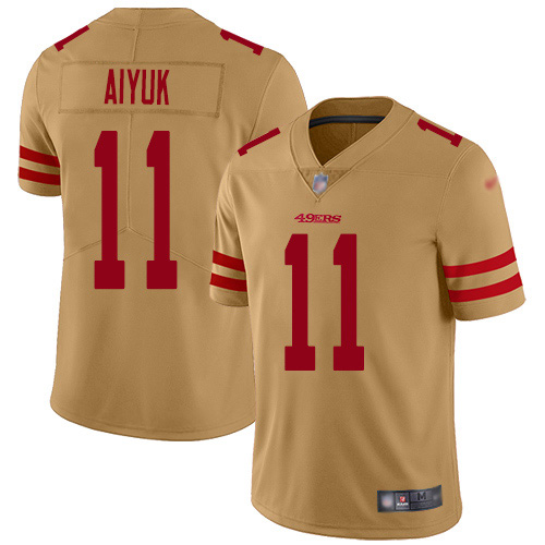 Nike 49ers #11 Brandon Aiyuk Gold Men's Stitched NFL Limited Inverted Legend Jersey Nike 49ers #11 Brandon Aiyuk Gold Men's Stitched NFL Limited Inverted Legend Jersey