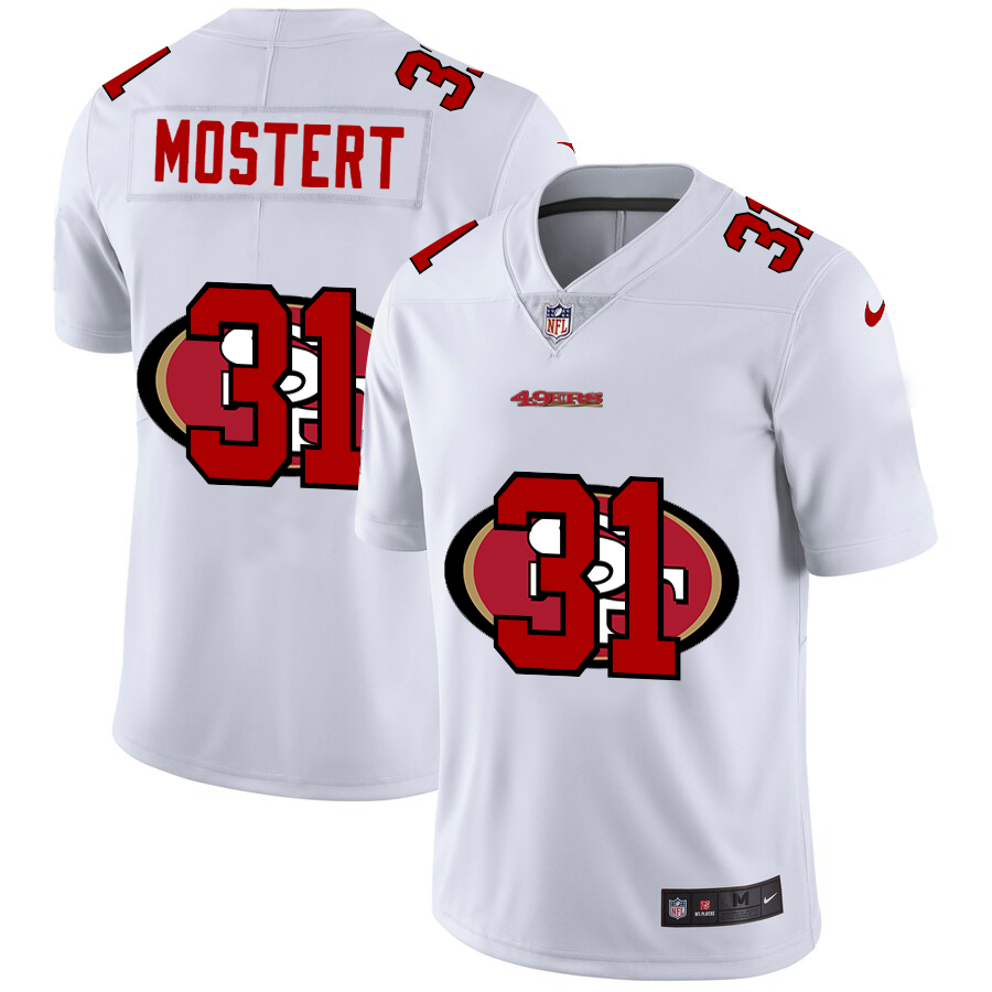 San Francisco 49ers #31 Raheem Mostert White Men's Nike Team Logo Dual Overlap Limited NFL Jersey