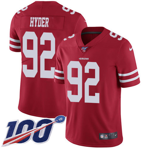 Nike 49ers #92 Kerry Hyder Red Team Color Men's Stitched NFL 100th Season Vapor Untouchable Limited Jersey