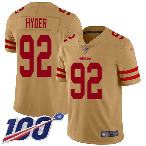 Nike 49ers #92 Kerry Hyder Gold Men's Stitched NFL Limited Inverted Legend 100th Season Jersey
